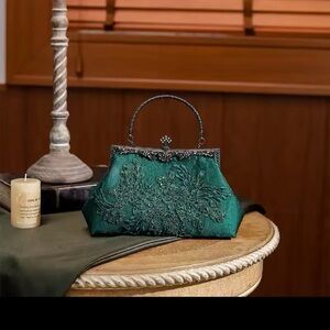 Dark Green Beaded Evening Bag